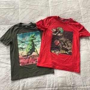 Old Navy Set of 2 Red & Green Short Sleeve Tees with Dinosaur Graphics | XL